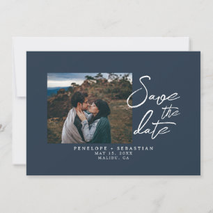 Hochzeit des Minimalistischen Navy Blue Calligraph Save The Date