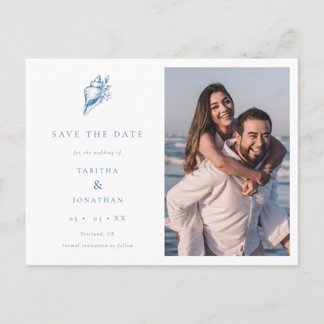 Hochzeit des Minimalistischen Seasell-Fotos an der Ankündigungspostkarte (Vorderseite)