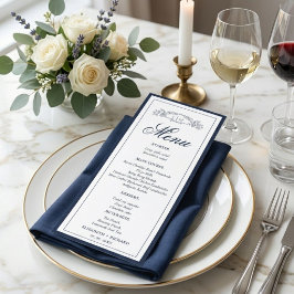 Hochzeit des Navy Blue Botanical Wappen Menükarte