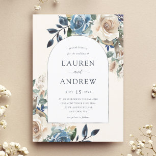 Hochzeit des Navy Blue Ivory Floral Silver Arch Einladung
