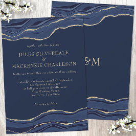 Hochzeit des Navy Blue Marble Agate Gold Glitzer Einladung