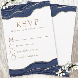 Hochzeit des Navy Blue Marble Agate Gold Glitzer RSVP Karte