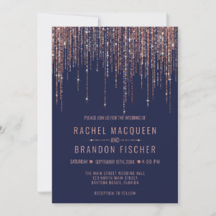 Hochzeit des Navy Blue Rose Gold Glitzer Fringe Vo Einladung