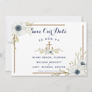 Hochzeit des Navy Blue & White Anemone Nautical An Save The Date