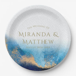 Hochzeit des Navy Ocean Blue Gold Glitzer Agate Pappteller