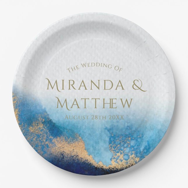 Hochzeit des Navy Ocean Blue Gold Glitzer Agate Pappteller (Vorderseite)