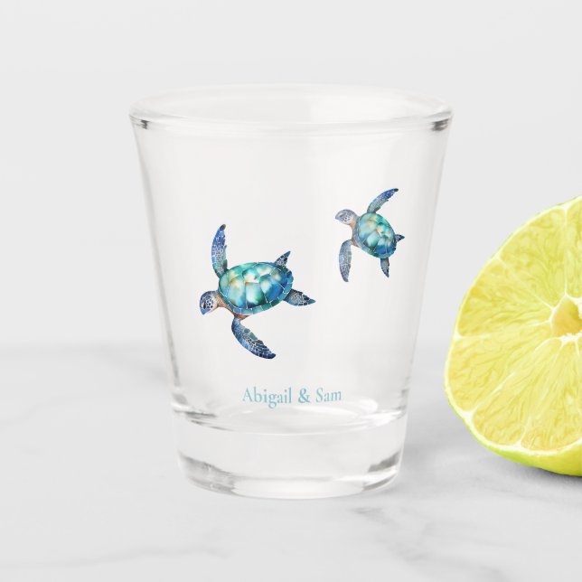 Hochzeit des personalisierten Meeresschildkrötenst Schnapsglas (Vorderseite)