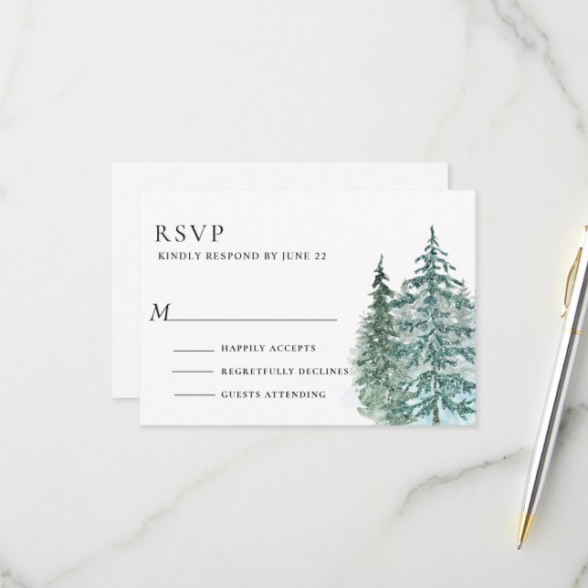 Hochzeit des Pinienwaldes RSVP Karte (Vorderseite/Rückseite Beispiel)