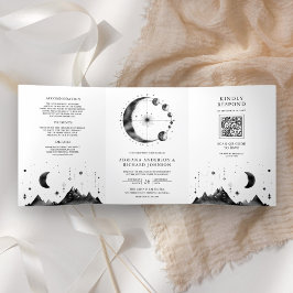 Hochzeit des Schwarz-weißen Crescent Moon Dreifach Gefaltete Einladung