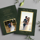 Hochzeit des smaragdgrünen Fotos Dankeskarte<br><div class="desc">Einfache klassische moderne dunkle Smaragdgrün und Goldrahmen minimalistische Typografie Hochzeit danke Ihnen Karte mit 2 benutzerdefinierten Fotos auf einem Vintagen Stil antiken Not leidenden Hintergrund.              Die Einladung eignet sich für eine elegante feierliche Hochzeit und Empfang.</div>