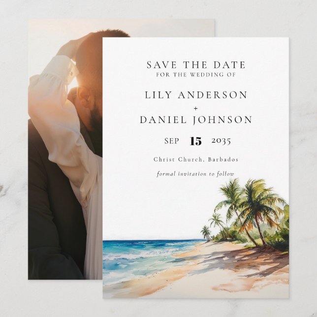 Hochzeit des Tropical Beach Destination Foto Save The Date (Vorne/Hinten)