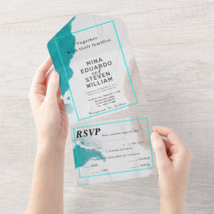 Hochzeit des tropischen Aquarells All In One Einladung