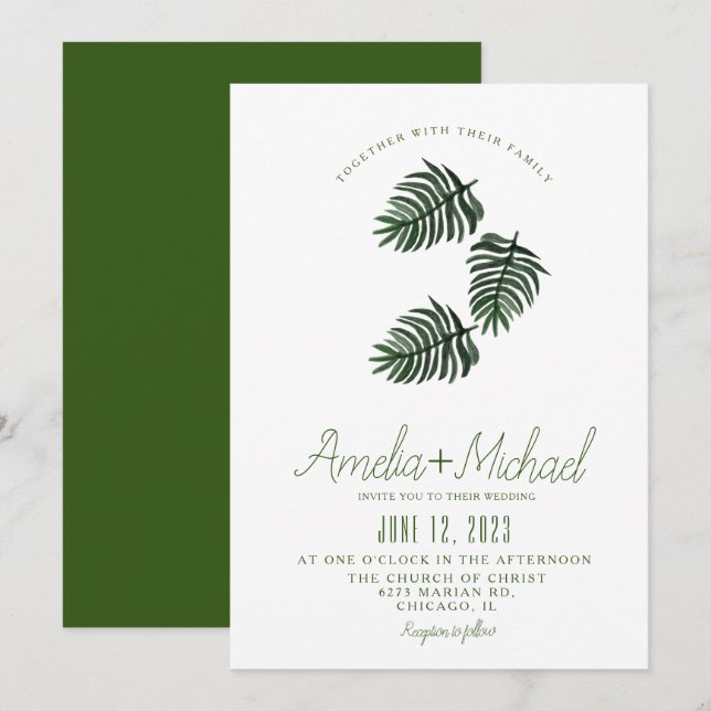 Hochzeit des tropischen botanischen Grünpalms Einladung (Vorne/Hinten)