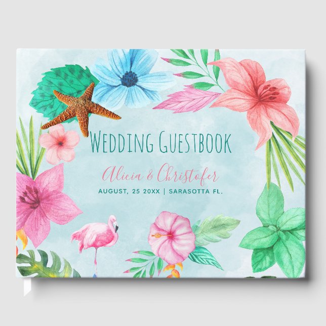 Hochzeit des tropischen Kranzes Hawaii luau Gästebuch (Vorderseite)