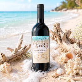 Hochzeit des tropischen Strandes mit blauem Ozean Weinetikett