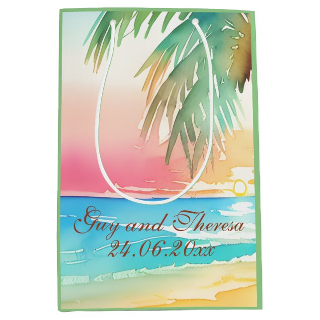 Hochzeit des tropischen Strandes Mittlere Geschenktüte (Vorderseite)