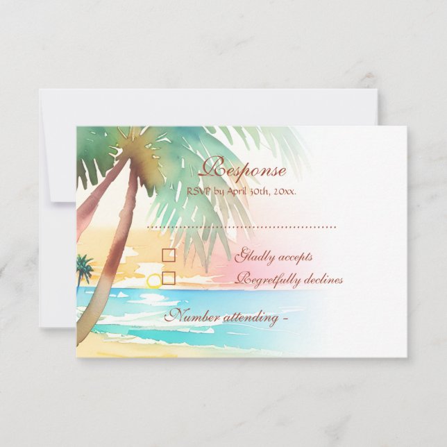 Hochzeit des tropischen Strandes RSVP Karte (Vorderseite)