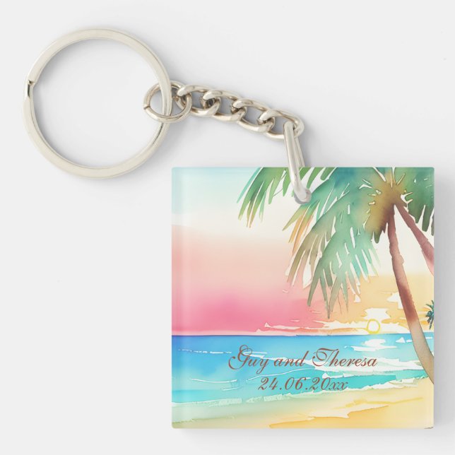 Hochzeit des tropischen Strandes Schlüsselanhänger (Vorderseite)