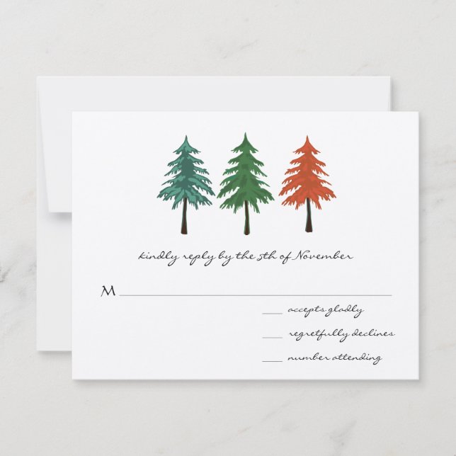 Hochzeit des verzauberten Pinienwaldes RSVP Karte (Vorderseite)