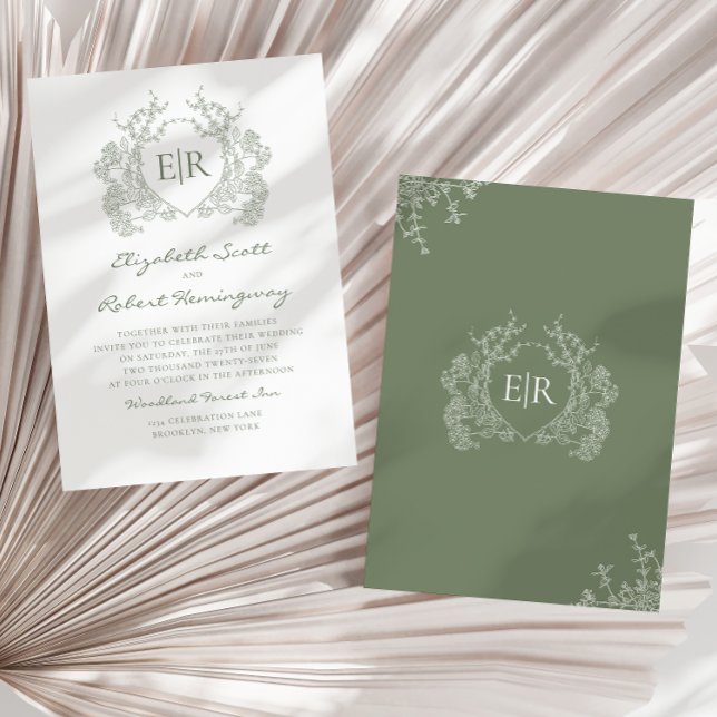 Hochzeit des Wappen mit botanischem Sage Green Flo Einladung (Von Creator hochgeladen)