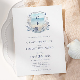 Hochzeit des Wappen "Watercolor Beach Monogram" Einladung