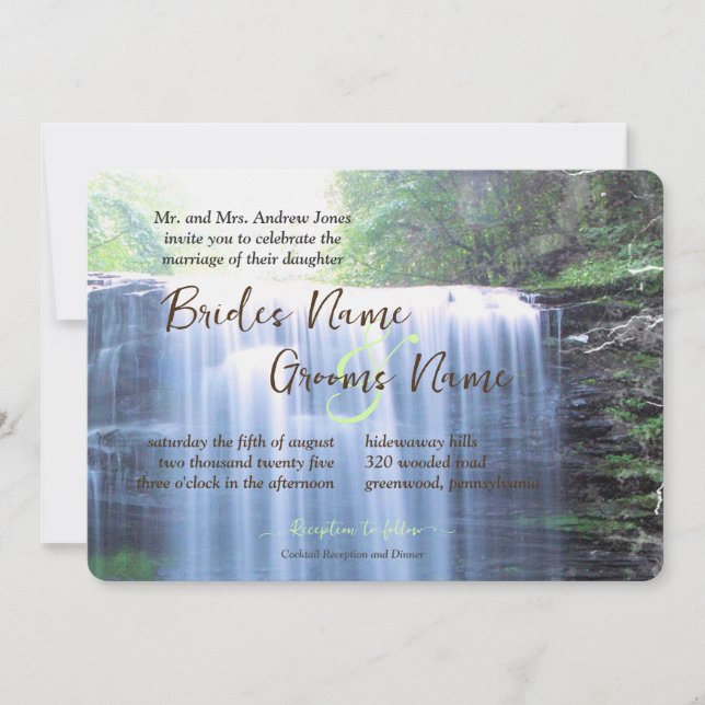 Hochzeit des Wasserfalls "Grüne Natur" Einladung (Vorderseite)