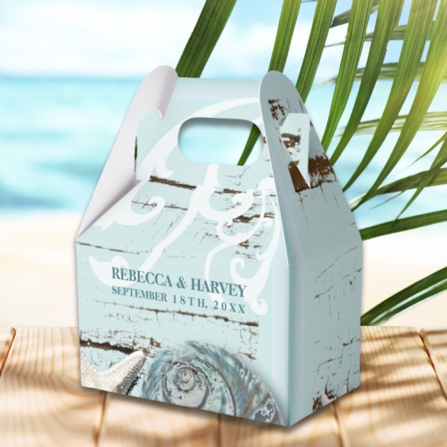 Hochzeit des Wassers mit blauem Meerwasser Geschenkschachtel (nautical aqua blue seashell beach wedding favor boxes)