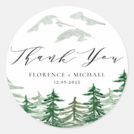 Hochzeit des Watercolor Forest Woodland Vielen Dan Runder Aufkleber