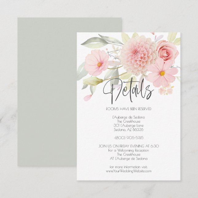 Hochzeit | Details Light Pink Floral Bouquet Einladung (Vorne/Hinten)