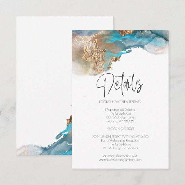 Hochzeit | Details Moderne Aqua Alkohol Tinte Einladung (Vorne/Hinten)