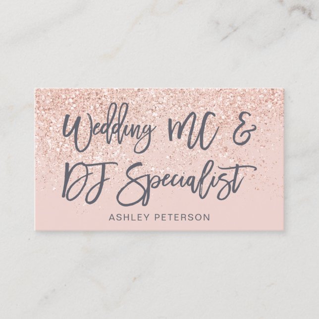 Hochzeit dj Rose Gold Glitzer grau Rosa Visitenkarte (Vorderseite)