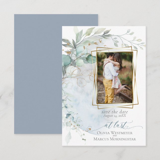 Hochzeit | Dusty Blue Over Over Moon in Liebe Einladung (Vorne/Hinten)