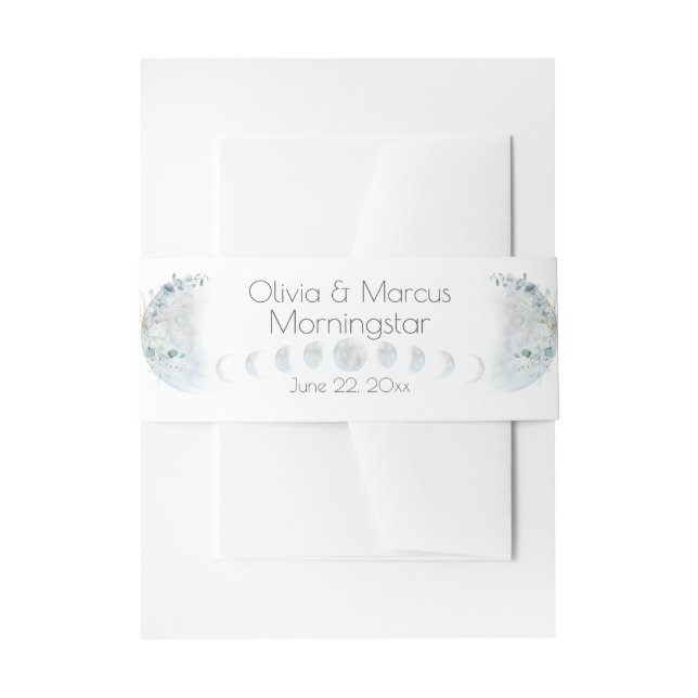 Hochzeit | Dusty Blue Over Over Moon in Liebe Einladungsbanderole (Vorderseite Beispiel)
