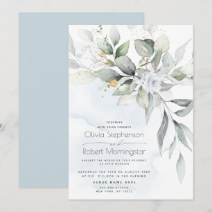 Hochzeit   Dusty Blue Rose Woodland Greenery Boho Einladung