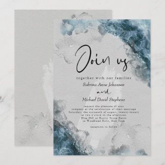 HOCHZEIT | Dusty Blue Stone Gray Alcohol Ink Einladung