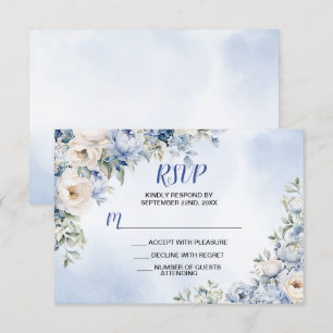 Hochzeit Dusty Blue Watercolor Elfenbeinfarbene Bl RSVP Karte