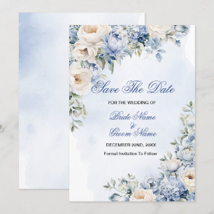 Hochzeit Dusty Blue Watercolor Elfenbeinfarbene Bl Save The Date