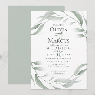 Hochzeit   Dusty Green Woodland Watercolor Foliage Einladung