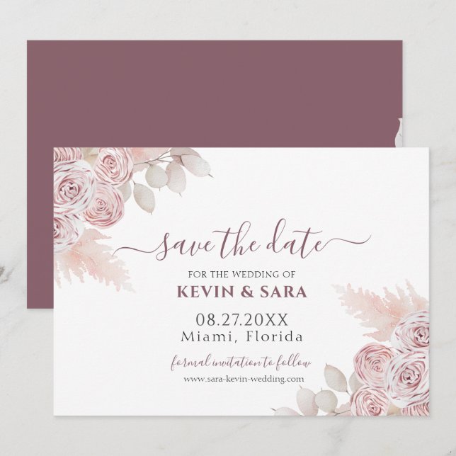 Hochzeit Dusty Pink Blumenpastel Save the Date Einladung (Vorne/Hinten)