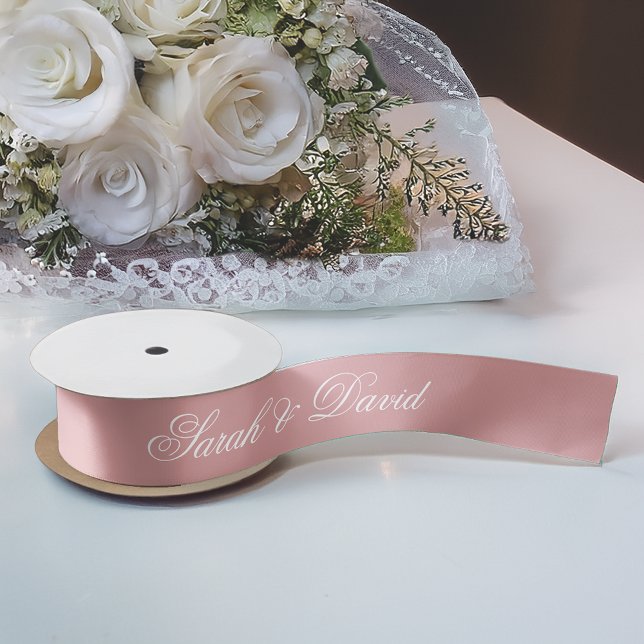 Hochzeit Dusty Rose Rosa Elegante Kalligraphie Satinband (Von Creator hochgeladen)