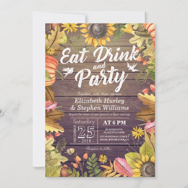 Hochzeit EAT Drink und Party Maple Blätter Pumpkin Einladung (Vorderseite)