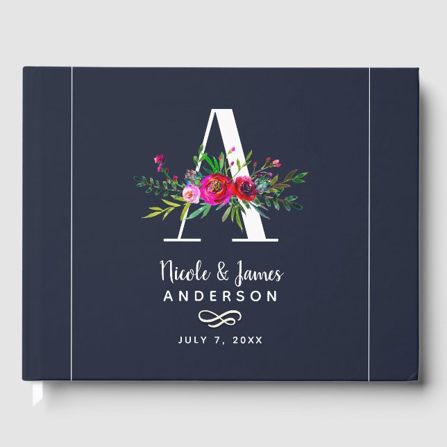 Hochzeit eines Anfangsbuchstaben für Floral Gästebuch (Vorderseite)