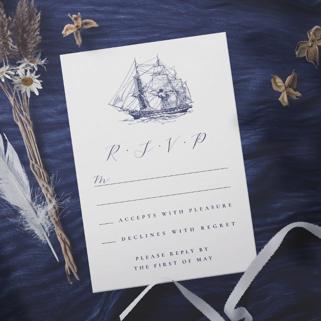 Hochzeit eines eleganten Schiffes RSVP Karte (In situ of nautical ship RSVP card)