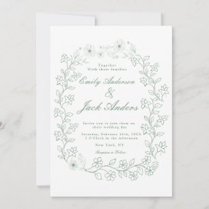 Hochzeit eines handgezogenen grünen Blumengartens Save The Date