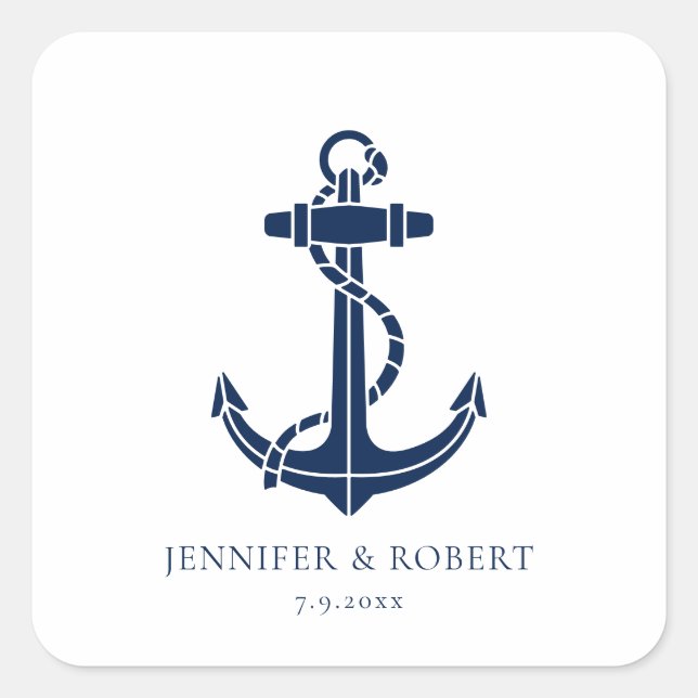 Hochzeit eines modernen Nautical Anchor Coastal Bo Quadratischer Aufkleber (Vorderseite)