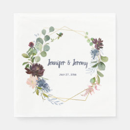Hochzeit eines mondänen Burgundy-Rose Gold Geometr Serviette
