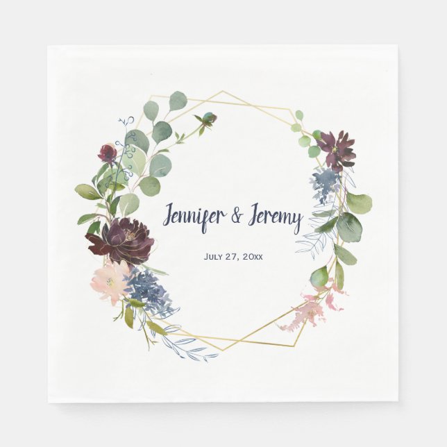 Hochzeit eines mondänen Burgundy-Rose Gold Geometr Serviette (Vorderseite)