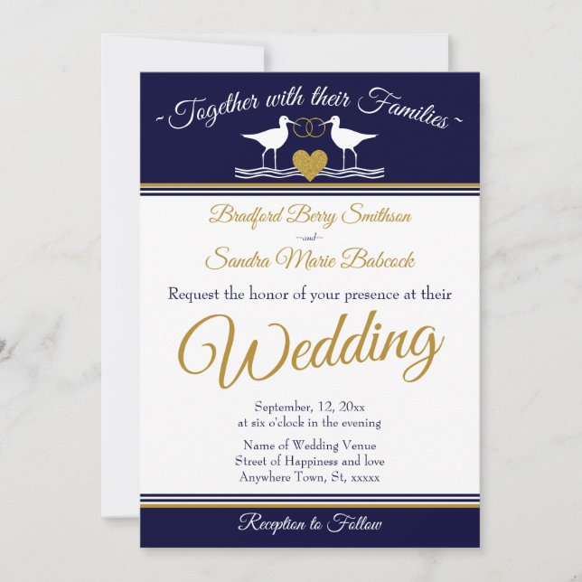 Hochzeit eines Nautic Coastal Navy Blue Sandpiper Einladung (Vorderseite)