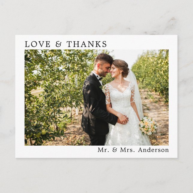 Hochzeit Einfache Minimalistische Liebe und dank M Postkarte (Vorderseite)