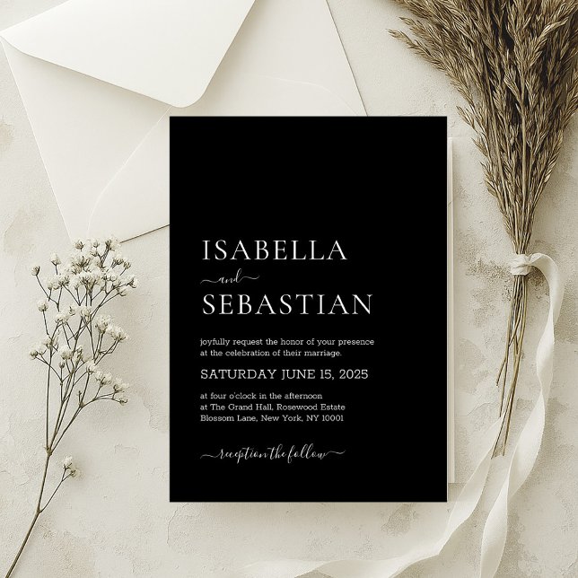 Hochzeit einfache moderne Schwarz Einladung (Von Creator hochgeladen)